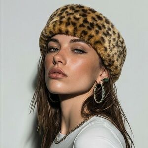 Vintage 1960s Leopard Print Fur Hat Headband